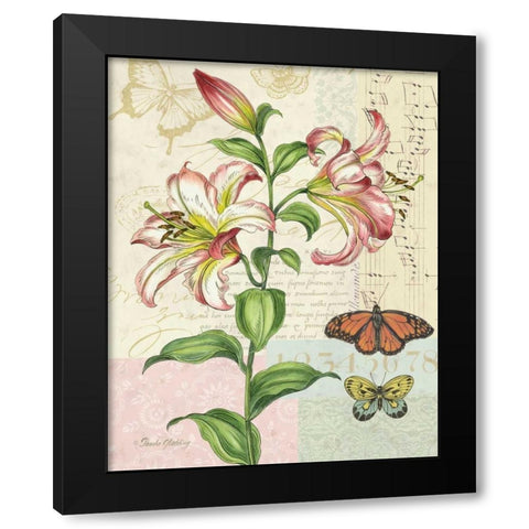 Oripet Lily Collage Black Modern Wood Framed Art Print by Gladding, Pamela
