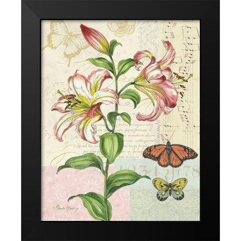 Oripet Lily Collage Black Modern Wood Framed Art Print by Gladding, Pamela