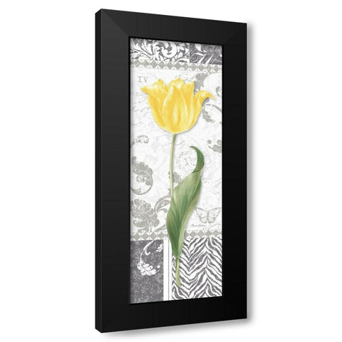 Damask Gray Tulip Panel I Black Modern Wood Framed Art Print by Gladding, Pamela