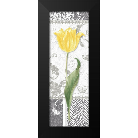 Damask Gray Tulip Panel I Black Modern Wood Framed Art Print by Gladding, Pamela
