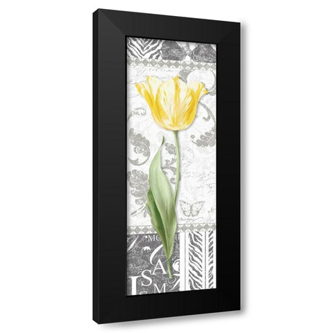 Damask Gray Tulip Panel II Black Modern Wood Framed Art Print with Double Matting by Gladding, Pamela