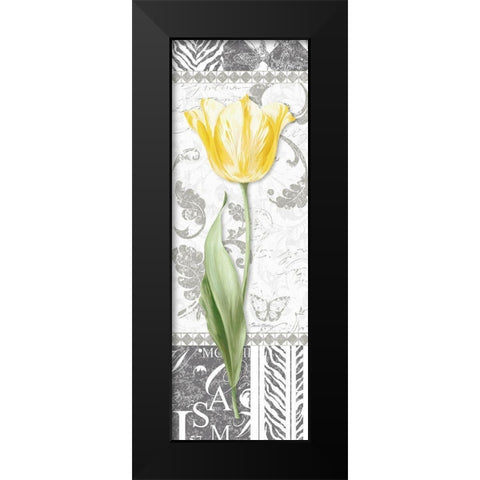 Damask Gray Tulip Panel II Black Modern Wood Framed Art Print by Gladding, Pamela
