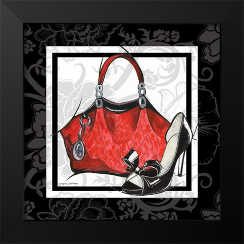 Purse and Shoe I Black Modern Wood Framed Art Print by Gorham, Gregory