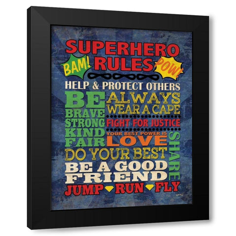 Superhero Rules Black Modern Wood Framed Art Print with Double Matting by Harbick, N.