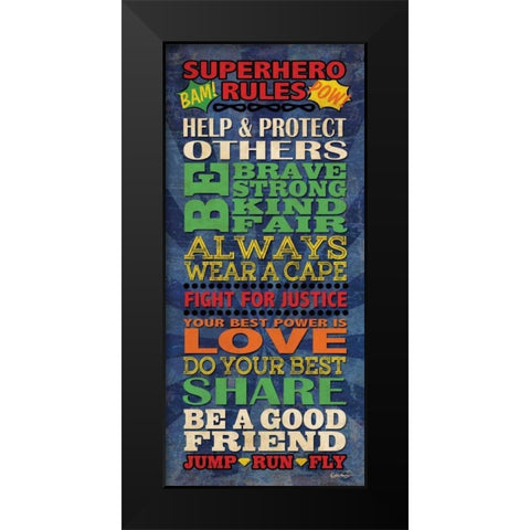 Superhero Rules Panel Black Modern Wood Framed Art Print by Harbick, N.