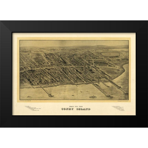 1906 Coney Island Map Black Modern Wood Framed Art Print by Harbick, N.