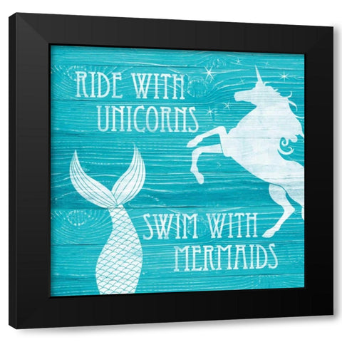 Ride With Unicorns Black Modern Wood Framed Art Print with Double Matting by Harbick, N.