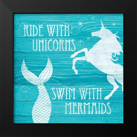 Ride With Unicorns Black Modern Wood Framed Art Print by Harbick, N.
