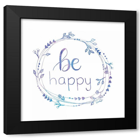 Be Happy Black Modern Wood Framed Art Print by Harbick, N.