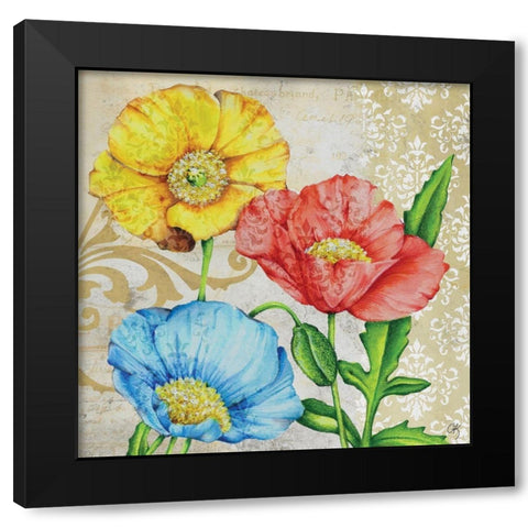Colorful Poppies Black Modern Wood Framed Art Print by K, Onna