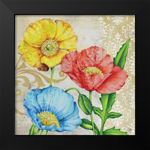 Colorful Poppies Black Modern Wood Framed Art Print by K, Onna