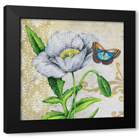 Poppy and Butterfly Black Modern Wood Framed Art Print by K, Onna