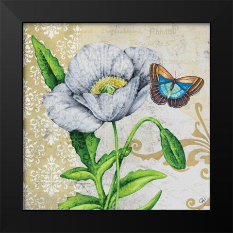 Poppy and Butterfly Black Modern Wood Framed Art Print by K, Onna