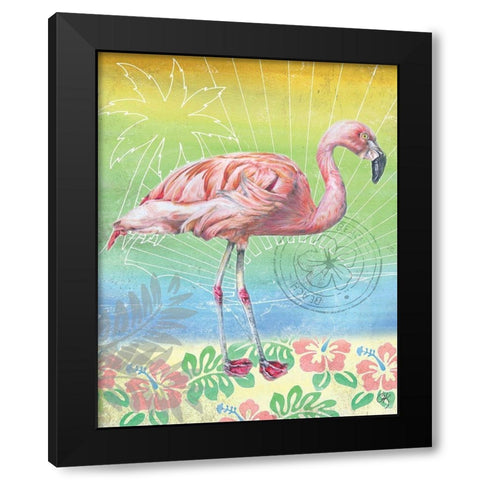Summer Splash Flamingo Black Modern Wood Framed Art Print with Double Matting by K, Onna