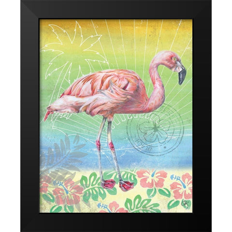 Summer Splash Flamingo Black Modern Wood Framed Art Print by K, Onna