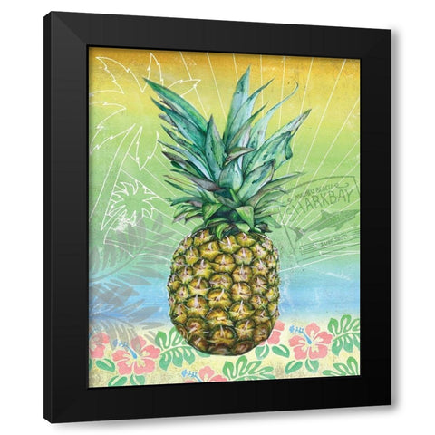 Summer Splash Pineapple Black Modern Wood Framed Art Print with Double Matting by K, Onna