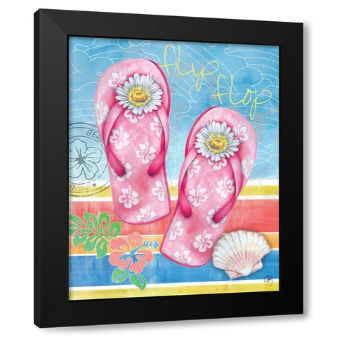 Summer Splash Flip Flops Black Modern Wood Framed Art Print with Double Matting by K, Onna