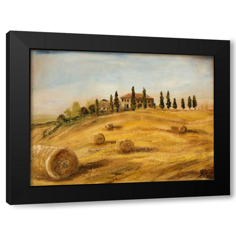Tuscan Hayfield Black Modern Wood Framed Art Print with Double Matting by Monahan, Jodi