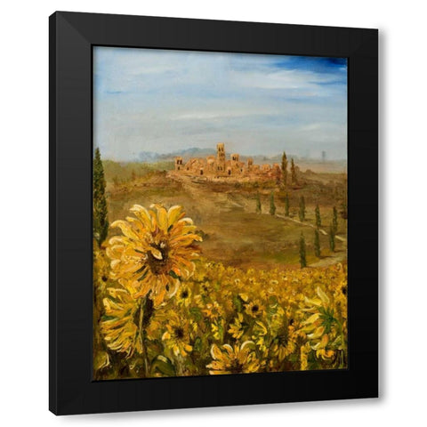 Tuscan Sunflowers I Black Modern Wood Framed Art Print by Monahan, Jodi
