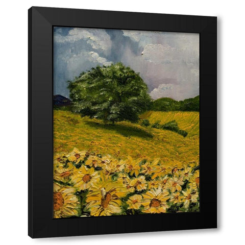Tuscan Sunflowers II Black Modern Wood Framed Art Print with Double Matting by Monahan, Jodi