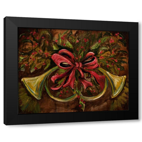 Christmas Red Ribbon Black Modern Wood Framed Art Print with Double Matting by Monahan, Jodi