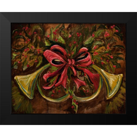 Christmas Red Ribbon Black Modern Wood Framed Art Print by Monahan, Jodi