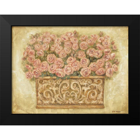 Pink Roses Black Modern Wood Framed Art Print by Misa, Eva