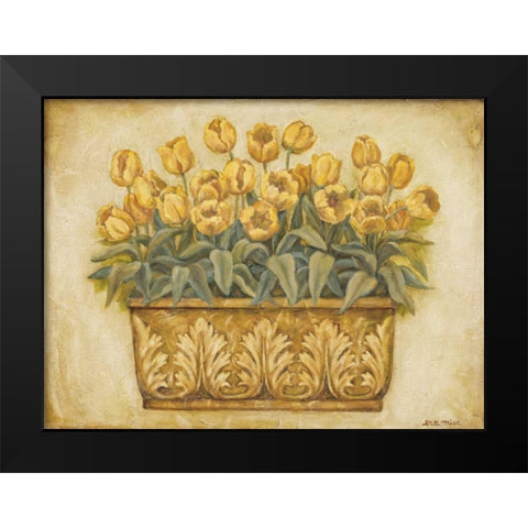 Yellow Tulips Black Modern Wood Framed Art Print by Misa, Eva