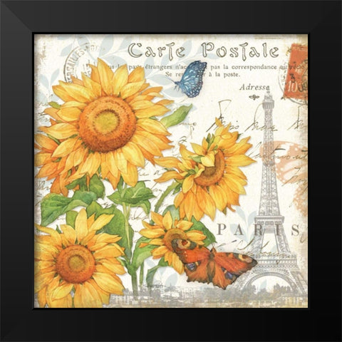 Carte Postale Sunflowers II Black Modern Wood Framed Art Print by Paton, Julie