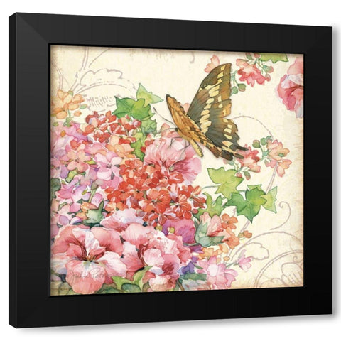 Geranium and Butterflies Black Modern Wood Framed Art Print by Paton, Julie