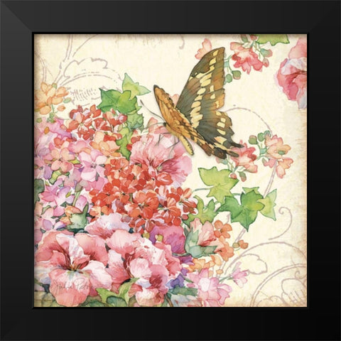 Geranium and Butterflies Black Modern Wood Framed Art Print by Paton, Julie