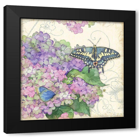Hydrangea and Butterflies Black Modern Wood Framed Art Print by Paton, Julie