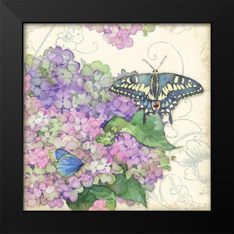 Hydrangea and Butterflies Black Modern Wood Framed Art Print by Paton, Julie