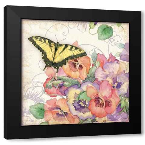 Pansies and Butterflies Black Modern Wood Framed Art Print with Double Matting by Paton, Julie