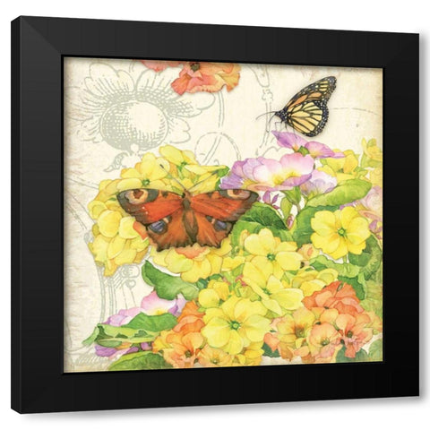 Primrose and Butterflies Black Modern Wood Framed Art Print with Double Matting by Paton, Julie