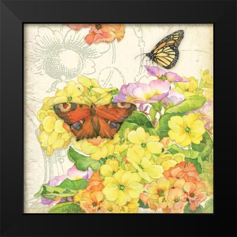 Primrose and Butterflies Black Modern Wood Framed Art Print by Paton, Julie