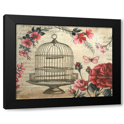 Birdcage and Blossoms Black Modern Wood Framed Art Print with Double Matting by Poloson, Kimberly