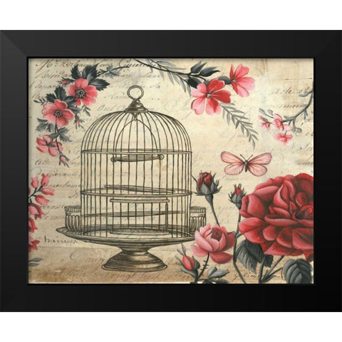 Birdcage and Blossoms Black Modern Wood Framed Art Print by Poloson, Kimberly