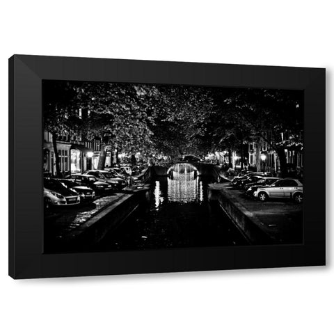 B and W Canal at Night I Black Modern Wood Framed Art Print by Berzel, Erin