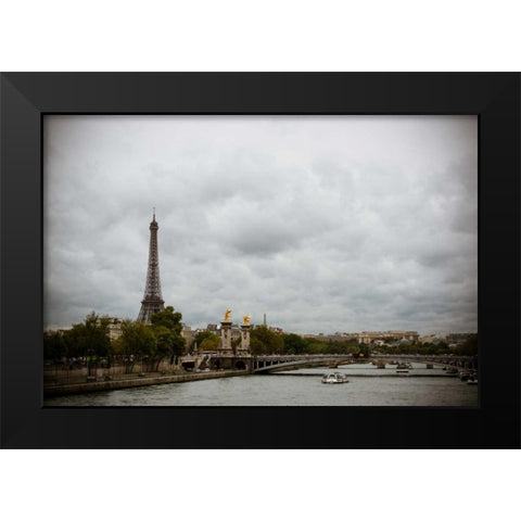 La Seine and La Tour Eiffel Black Modern Wood Framed Art Print by Berzel, Erin