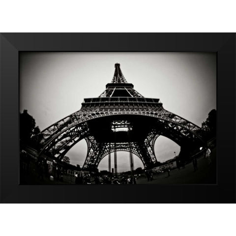 Eiffel Tower Fisheye Black Modern Wood Framed Art Print by Berzel, Erin
