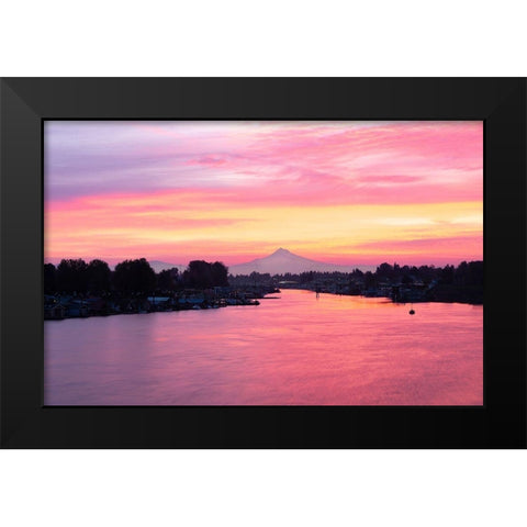 Columbia River Sunrise Black Modern Wood Framed Art Print by Hellmann, Stan