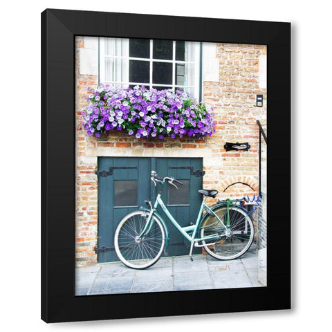 Brugge Door and Bicycle Black Modern Wood Framed Art Print by Johnson, George
