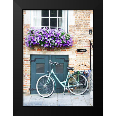 Brugge Door and Bicycle Black Modern Wood Framed Art Print by Johnson, George