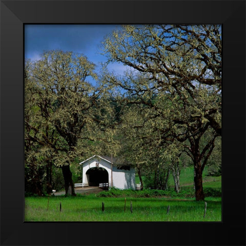 Harris Covered Bridge Black Modern Wood Framed Art Print by Leahy, Ike