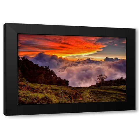 Mountain Cloud Sunset Black Modern Wood Framed Art Print with Double Matting by Malvin, Larry