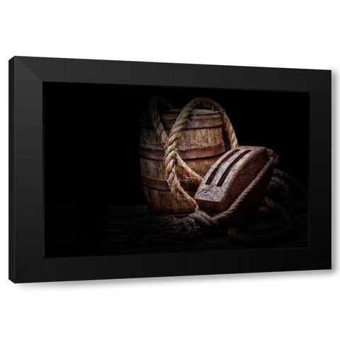 Antique Pulley and Barrel Black Modern Wood Framed Art Print with Double Matting by McNemar, C. Thomas