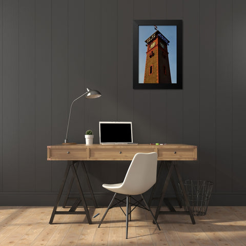 Clock Tower Black Modern Wood Framed Art Print by Moore, Brian