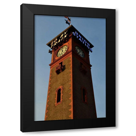 Clock Tower Black Modern Wood Framed Art Print with Double Matting by Moore, Brian