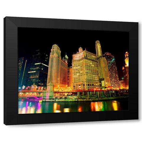 Chicago at Night II Black Modern Wood Framed Art Print with Double Matting by Stefko, Bob
